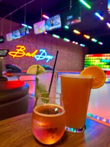 a cocktail, wine, and beer